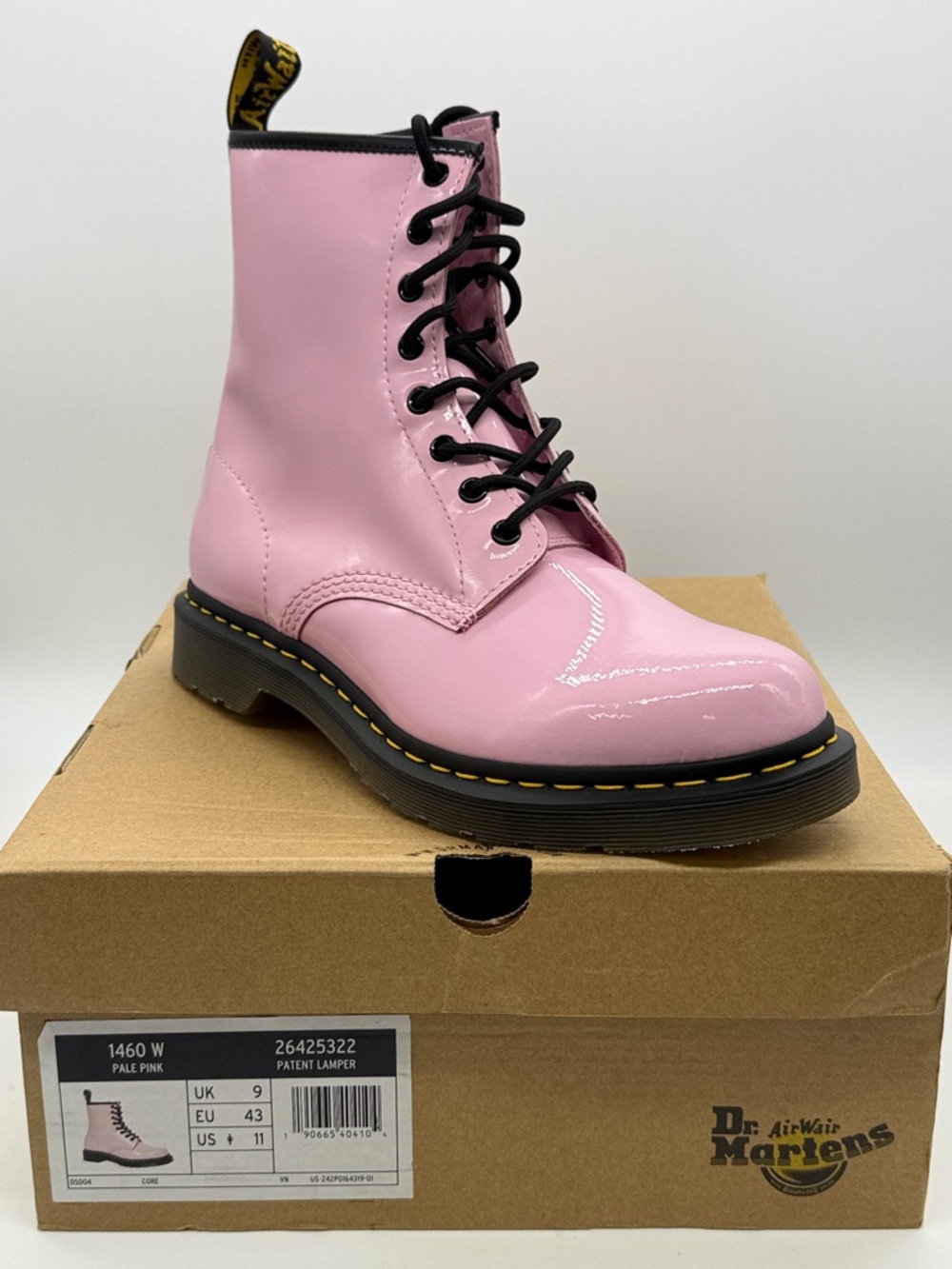 Dr. Martens Pale Pink Patent Leather 8-Eye Lace-Up Boot